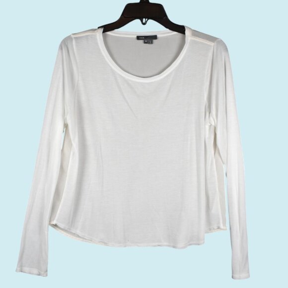 VINCE Shirt Women's Medium White Long Sleeve Contrast 100% Modal & 100% Silk - Picture 1 of 10